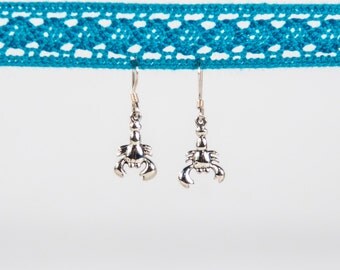 Sterling Silver Lobster Dangle Earrings, Lobster Earring, Nautical Earring, Beach Earring, Animal Earring, Dangle Earring