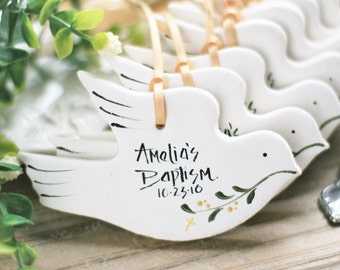 Set of 6 Dove Salt Dough Personalised Baptism favors, 1st Communion, Wedding favors, Doves tree decor, Dove personalized gift