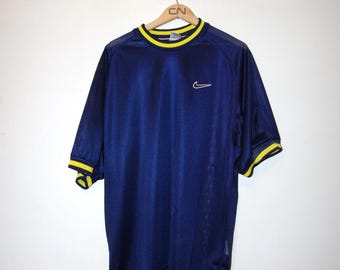 90's NIKE MESH RINGER navy / yellow t-shirt size medium