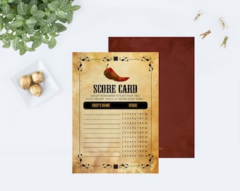 Chili Cook Off Score Card, Printable PDF Instant Download, Peppers Watercolor Party Printables Voting Ballot Card