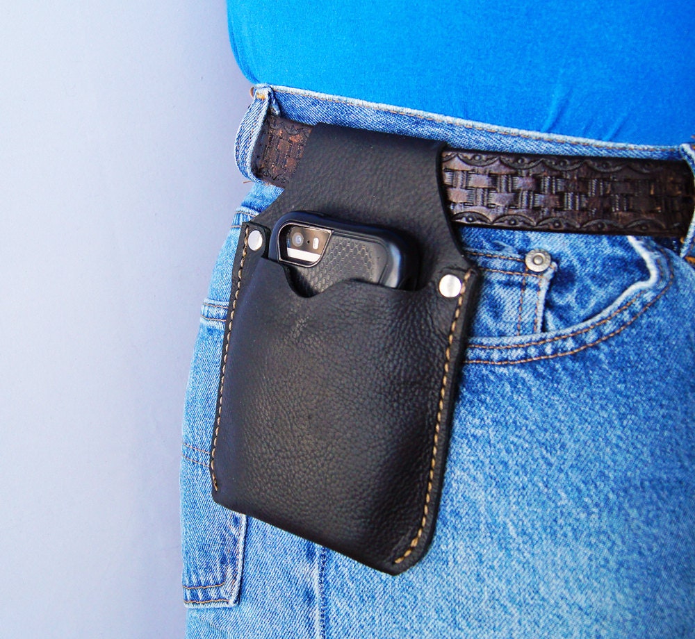 Phone Holster Black Leather Cell Phone Belt case Black