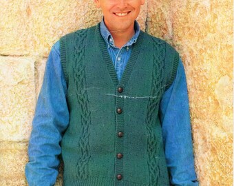 PDF of Mens Button Down V Neck Vest Knitting Pattern 1950s