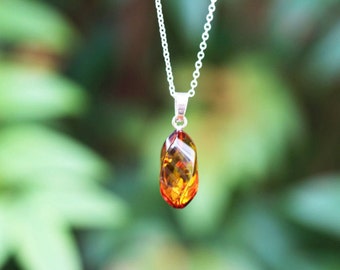 Stunning Amber Pendant Necklace - Cognac Amber Necklace - Adult Amber - Certified Baltic Amber Jewelry - Unique Gift for Mother's Day