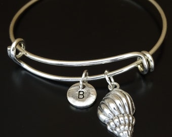 Sea Shell Bangle Bracelet, Adjustable Expandable Bangle Bracelet, Sea Shell Charm, Sea Shell Pendant, Sea Shell Jewelry, Seashell Bracelet