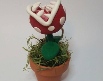 Piranha Plant sculpture - Super Mario Bros Figure - Mario Plant desk accessory - Potted Pirhana Plant - Mario Ornament - Nintendo gifts