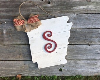 Arkansas Door Hanger//State cut out//Arkansas cutout//State wood Arkansas reclaimed//Door Hanger//Spring door hanger