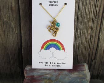 Unicorn Necklace, Personalized Unicorn Necklace, Gold Unicorn Necklace, Swarovski Bicone, Unicorn Jewelry, Unicorn Rainbow Pride