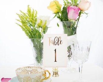 Ivory and Rose Gold Foil Table Numbers Handmade Wedding Style #0102