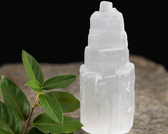 4" White SELENITE Tower - Translucent Selenite Crystal Tower made from Selenite Slab - Positive Energy Healing Crystal, Healing Stone E0132