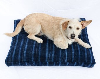 Indigo Striped Mudcloth Dog Bed // Medium // bohemian pet bed shibori pillow