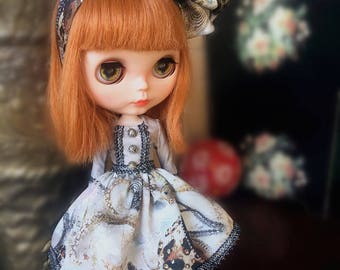 Hand Made Blythe Dress with Head Band and Socks / Pullips Dress/ Azone Dress/ Licca Dress A62