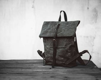 Waxed canvas backpack, Khaki backpack, Mens backpack, Rucksack, School bag, Laptop bag, Green backpack, Travel bag, Handmade, Eco friendly
