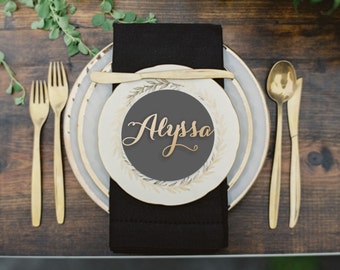 Name Place Setting.Place Name.Wedding Place Setting.Gold Place Name.