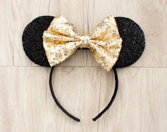 Minnie Mouse Ears, Gold Disneyland Ears, Gold Sequin Bow, Mickey Mouse Ears, Minnie Ears, Mickey Ears, Disney Ears, Disney World, Disney