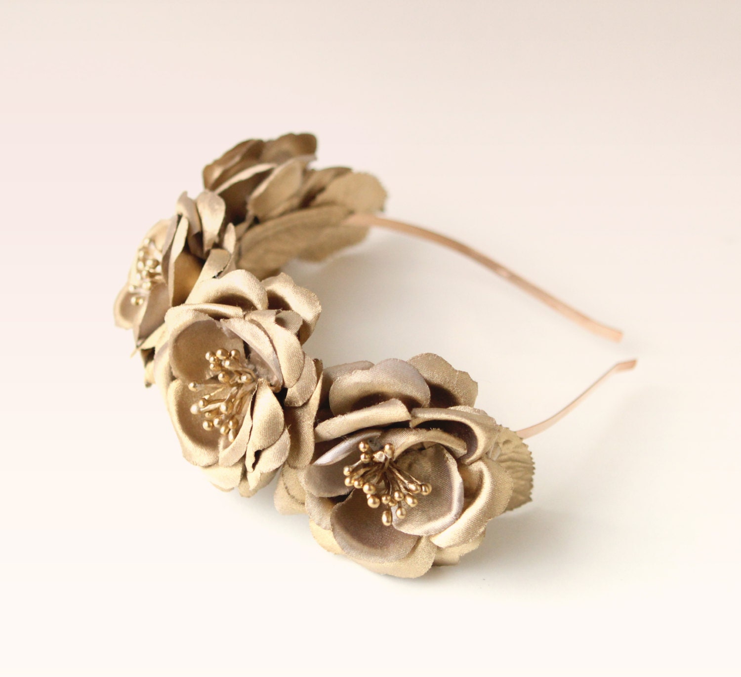 Gold rose headband Golden floral headpiece Bridal hair Gold