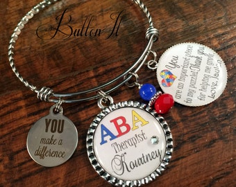 AUTISM awareness, autism jewelry, autism teacher gift, Puzzle, ABA therapist, Teacher jewelry, Teacher appreciation, BANGLE bracelet Initial