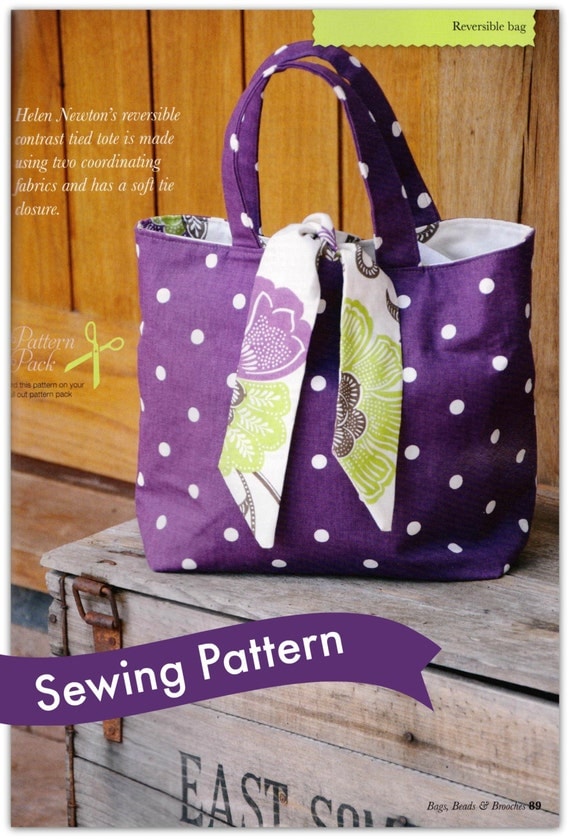 Reversible Tied Tote Bag Sewing Pattern by Lillyblossom. Easy beginners project. Beach bag ...