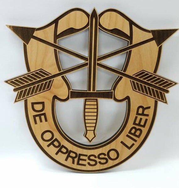 Wood Special Forces Crest US Army De Oppressors Liber laser