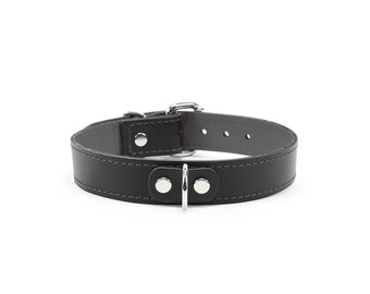 Bdsm Leather Collar 1'' Grey Lamb Lined Bondage Collar
