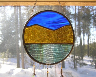 This is Amber Mountain Sun Catcher Stained Glass, Wind Chime.
