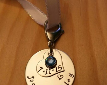 Hand Stamped Personalized Wedding Bouquet Charm - Something Blue For Bride - Bridal Bouquet Charm - Wedding Day - Bride Gift - Bride To Be
