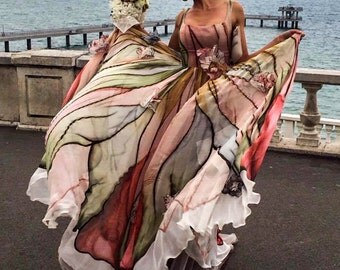 Hand painted dress, Ball gown, Prom dress, Long formal dress, Colorful dress, Floral maxi dress, Sleeveless dress, Formal dress Evening gown