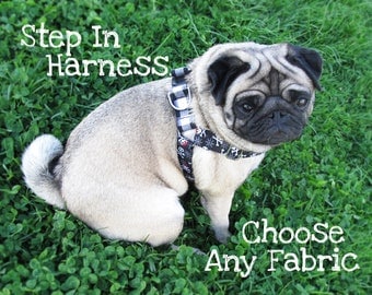 Step in dog harness, step in harness, mixed print harness, fabric dog harness, custom dog harness, nylon dog harness, cotton dog harness