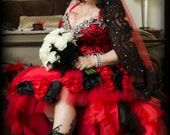 Vampire Red and Black Gothic Wedding Dress with Hand Sewn Rhinestones
