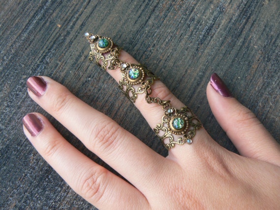 armor ring claw ring Emerald Fire Opal statement ring triple ring knuckle ring steampunk goth victorian moon goddess full finger boho gypsy by gildedingypsy steampunk buy now online armor ring claw ring Emerald Fire Opal statement ring triple ring knuckle ring steampunk goth victorian moon goddess full finger boho gypsy by gildedingypsy steampunk buy now online