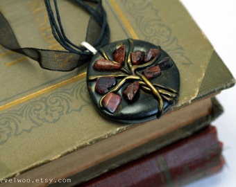 Tree-of-life Red tigers eye pendant, gemstone necklace Zodiac gemini velwoo