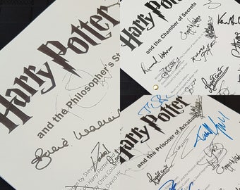 3 x Harry Potter Movie Film Scripts with Signatures/Autographs Reprints- Philosophers Stone Chamber Secrets Prisoner Azkaban Fan Unique Gift