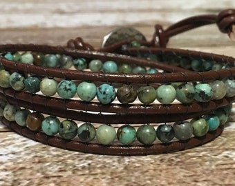 Chan Luu Style Bracelet / African Turquoise Jewelry / Boho Bracelet / Leather Wrap Bracelet / Bohemian Jewelry / Chan Luu Bracelet