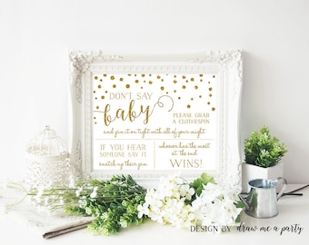 Don't Say Baby Game , Clothes Pin Game , Gold and White Baby Shower Game , Dont Say Baby Printable , Instant Download