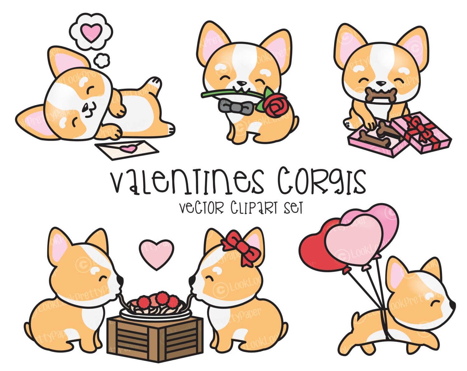 Download Premium Vector Clipart Kawaii Valentines Corgis Valentines