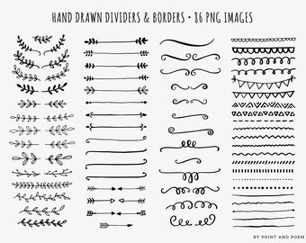 Hand Drawn Clip art - Dividers Borders Laurels Arrows - Doodle Clipart 86 png images