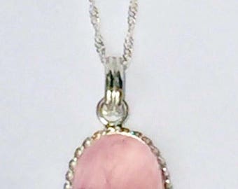 Pretty Pink Quartz Sterling Silver Overlay Pendant Necklace