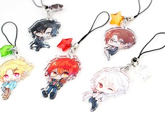Jumin, Jaehee, Yoosung, Zen, Seven - Mystic Messenger Hand-Drawn Double Sided Front & Back Acrylic Charms with Phone Strap