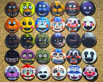 Five Nights at Freddy's MIX & MATCH Button Set - FNAF Birthday Party Supplies/Favor Feat: Circus Baby, Foxy, Springtrap, Bonnie Pins, etc!