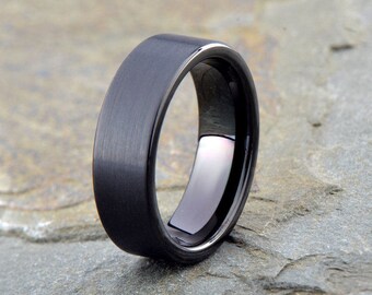 black brushed tungsten wedding band 7mm mens tungsten ring anniversary brushed ring - Mens Tungsten Wedding Ring black brushed tungsten wedding band 7mm mens tungsten ring anniversary brushed ring - Mens Tungsten Wedding Ring