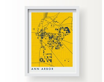 ANN ARBOR MICHIGAN Map Print - graphic drawing art poster University of Michigan Wolverines