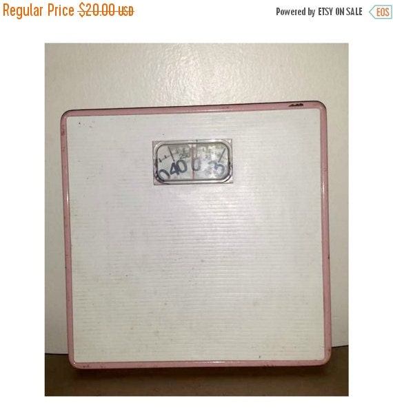 Vintage Pink Bathroom Scale Pink and White by JunkYardBlonde