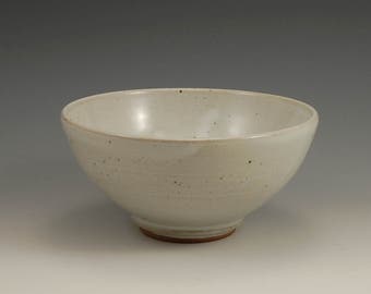 White Stoneware Bowl - Rustic Beige Gray Ceramic Pottery Bowl Wheel Thrown Handmade Reduction Gas Fired - 5.5 inches