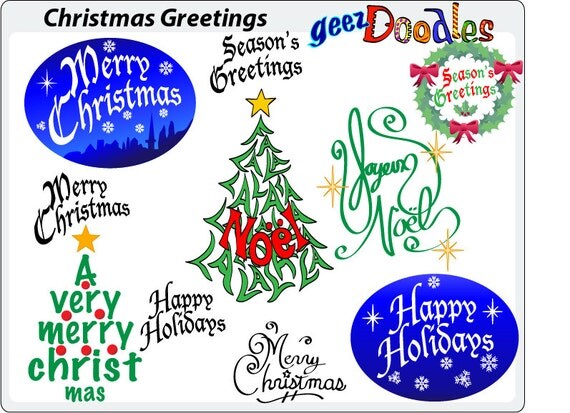 Merry Christmas Clip Art Holiday greetings typography and