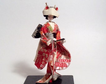 Vintage Silk Fabric Handmade Japanese Geisha Doll