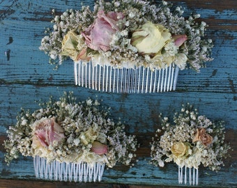 Blush Rose Garden Dried Flower Hair Comb