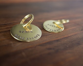 Lowercase Personalized Hand Stamped Brass Dog Tag // Custom Pet ID - Dog ID Tag - Dog Collar Name Tag - Cat ID Tag - Metal Pet Tag