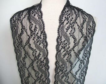 RESERVED 3 yards black french lace trim (N123)/ 7.5" wide stretch lace trim by the yard