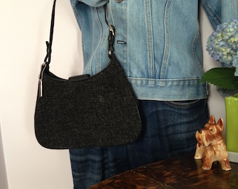 Coach Purse Grey Wool Genuine Coach Purse Leather Coach Purse Small Coach Bag Baguette Semi shoulder Gray Vintage Coach Purse
