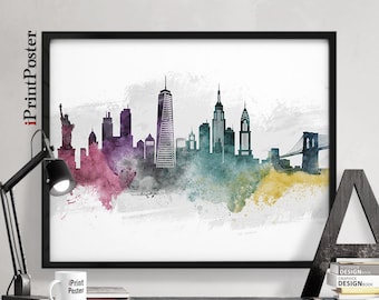 New York city art, New York city art print, New York city poster, New York skyline art, wall art, travel decor, art print, iPrintPoster