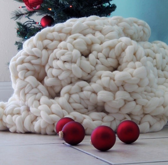 SALE Chunky knit blanket Australian merino wool by JennysKnitCo